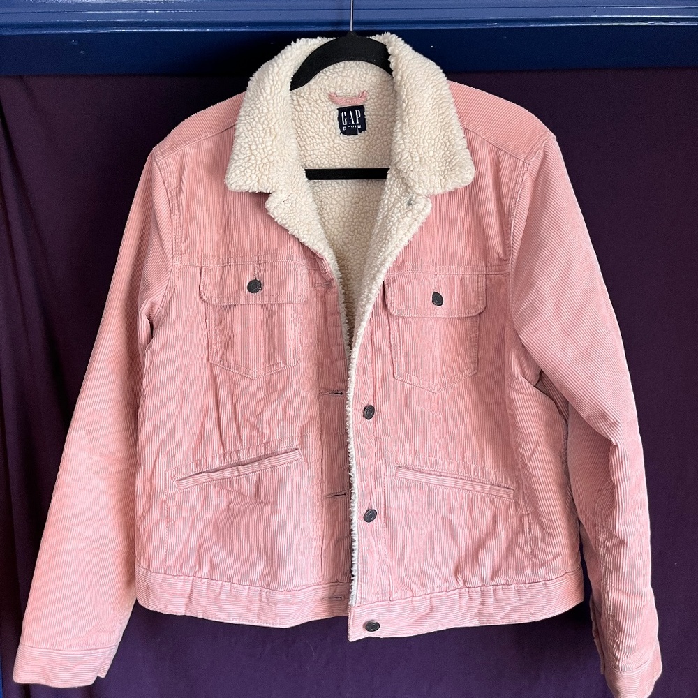 GAP pink corduroy sherpa lined coat